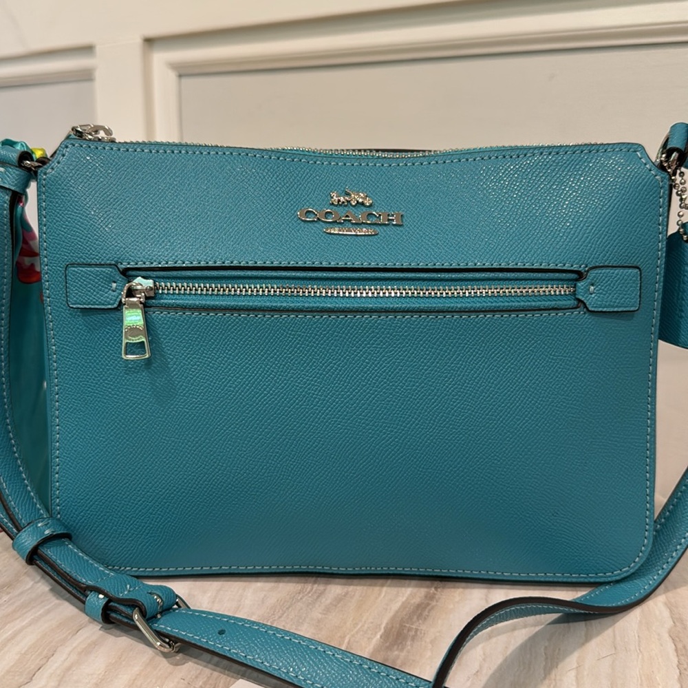Coach Bag Teal Blue Leather Crossbody Bag with Silver Accents Hardware - Picture 4 of 17